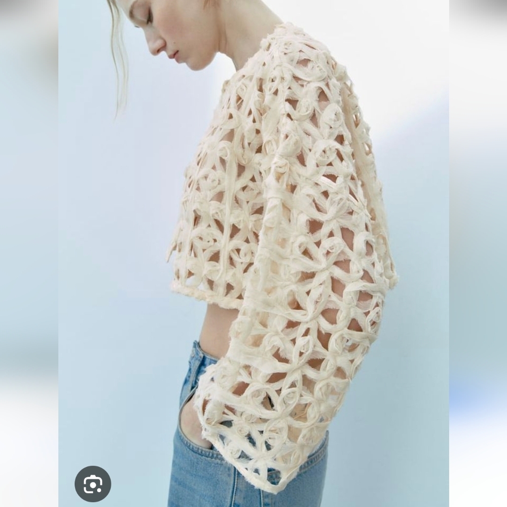Zara Open Knit Cropped Cardigan Blazer Jacket Size S - Picture 13 of 16